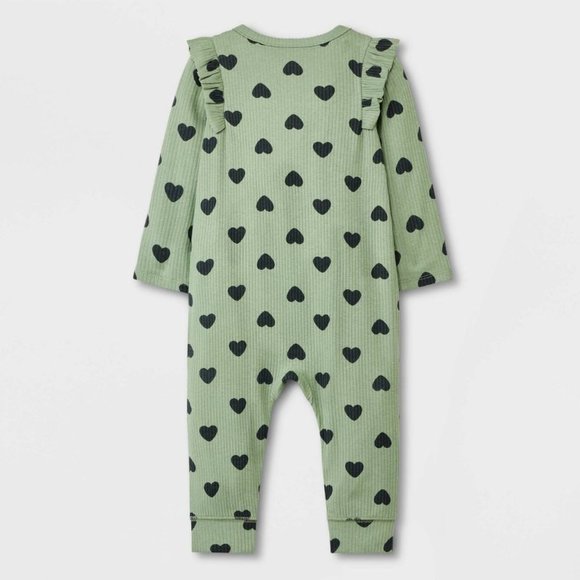 Cat & Jack™ Green/Black Ribbed One-Piece Romper Size 6-9 mos. - Picture 2 of 3